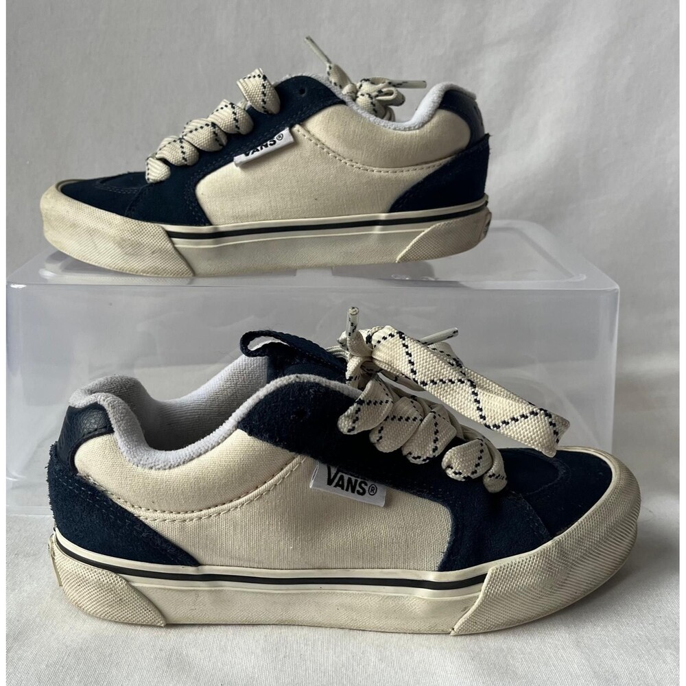 Vans Chukka Push Kids Sneakers Navy Cream Canvas Suede Size 3.5 Youth
